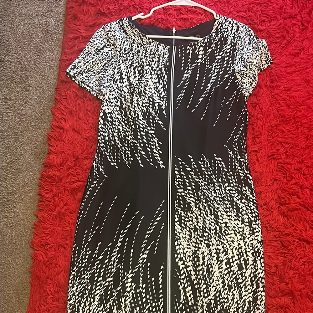 Metaphor Black and White Sheath Dress with Cap Raglan Sleeves